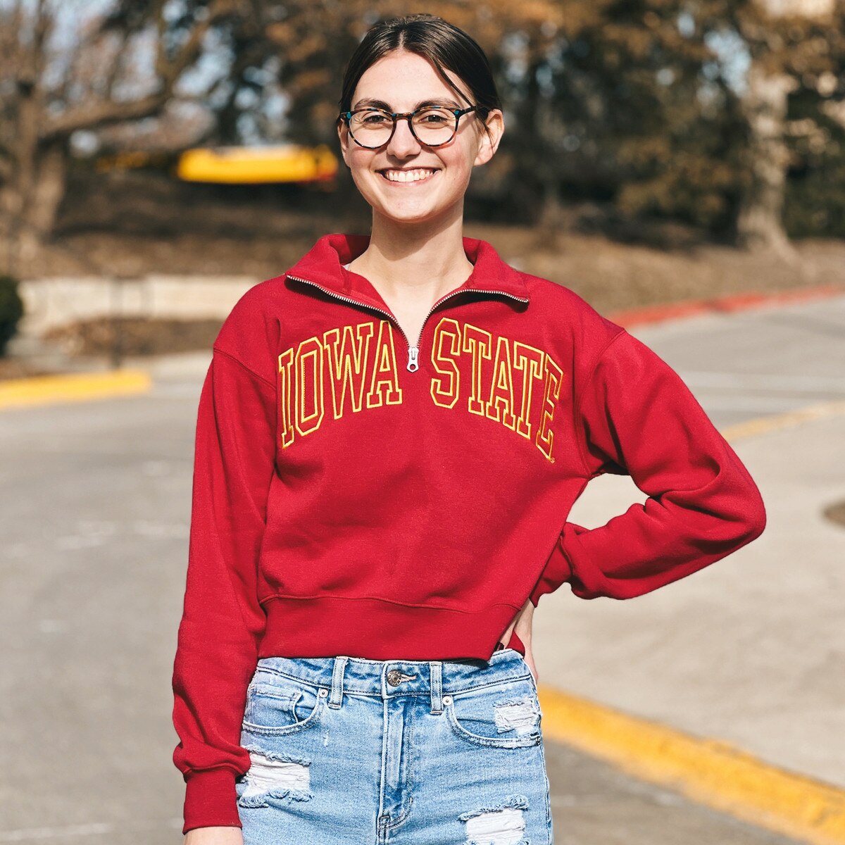 ZooZatz Women's Iowa State Cardinal Cropped 1/4-Zip Sweatshirt